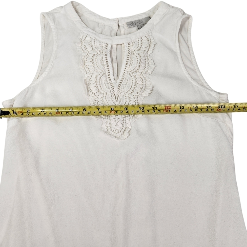Pale Sky Quin Keyhole Crochet Off White Tank Top Sleeveless Blouse Boho Cottage - Picture 10 of 12